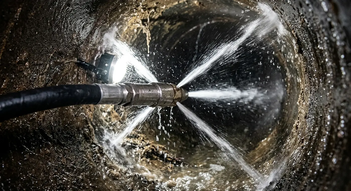 High-pressure hydro jetting nozzle cleaning sewer pipe for Trenchless Sewer Repair in Roselle